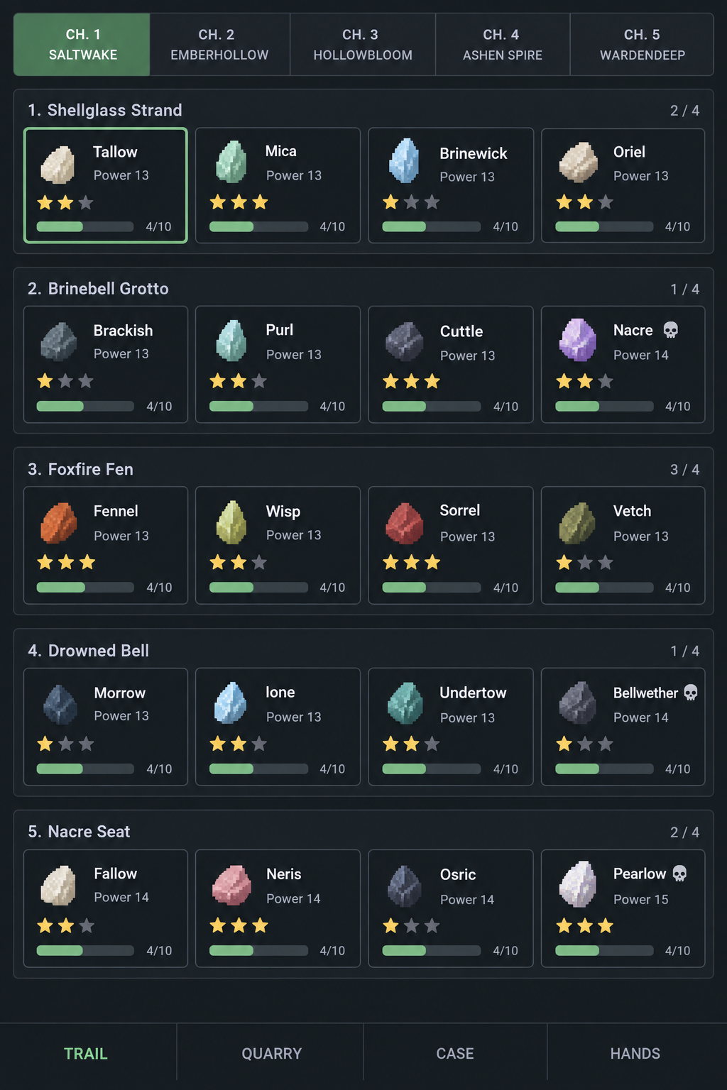 Area Grid: compact web game chapter and keeper navigation